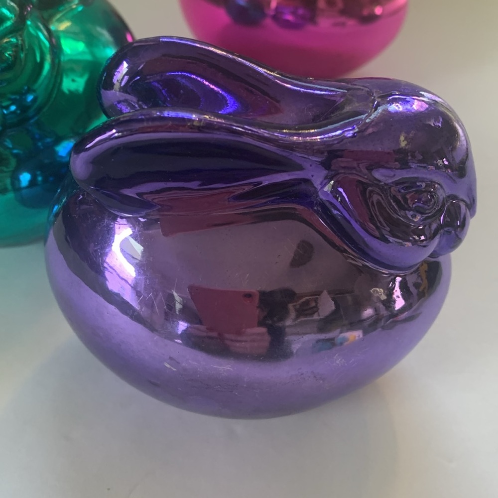 Vintage Department 56 Handblown Glass Bunny Set Of Three Pink Green Purple - Picture 4 of 10
